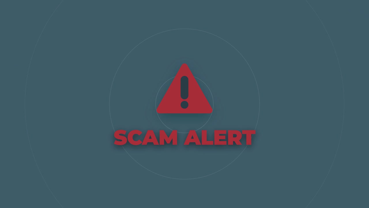 Animated Scam Alert Warning Sign on Dark Background