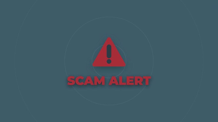 Animated Scam Alert Warning Sign on Dark Background