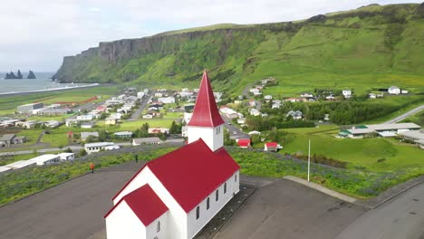 church in vik, iceland with drone video circling