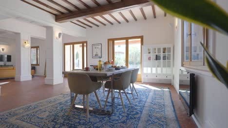 sunlit villa dining room with rustic charm