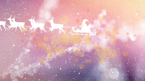 animación de santa en trineo sobre la nieve que cae