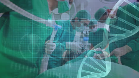 animation of dna strand and data processing over diverse surgeons at operating theatre