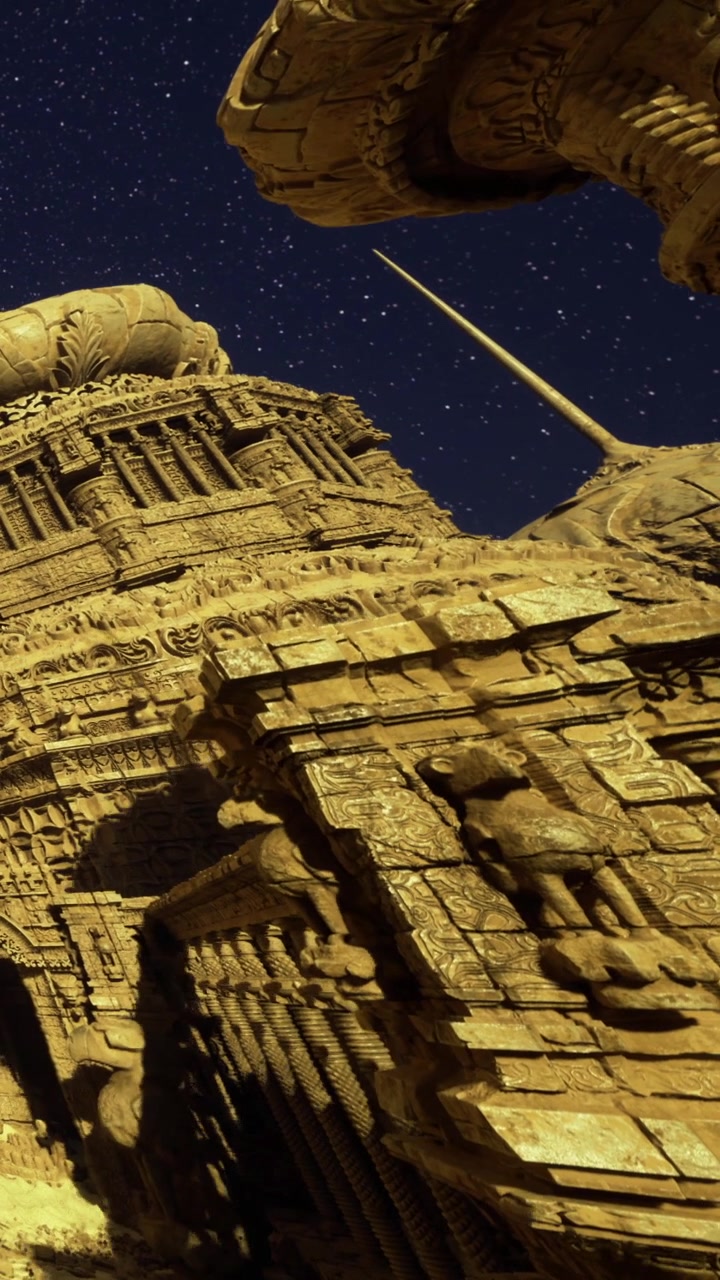 Antica struttura di tempio sotto un cielo stellato di notte.