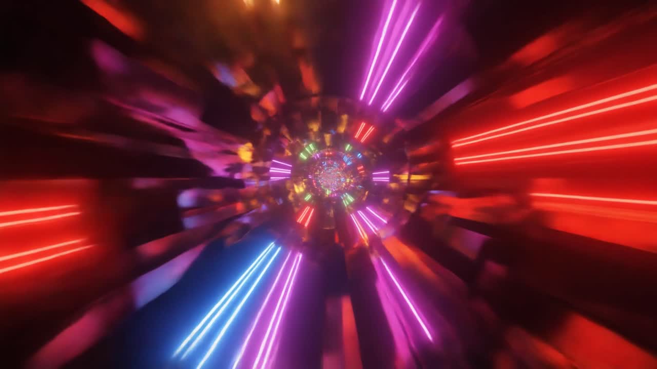 Abstract Futuristic Tunnel with Vibrant Neon Lights