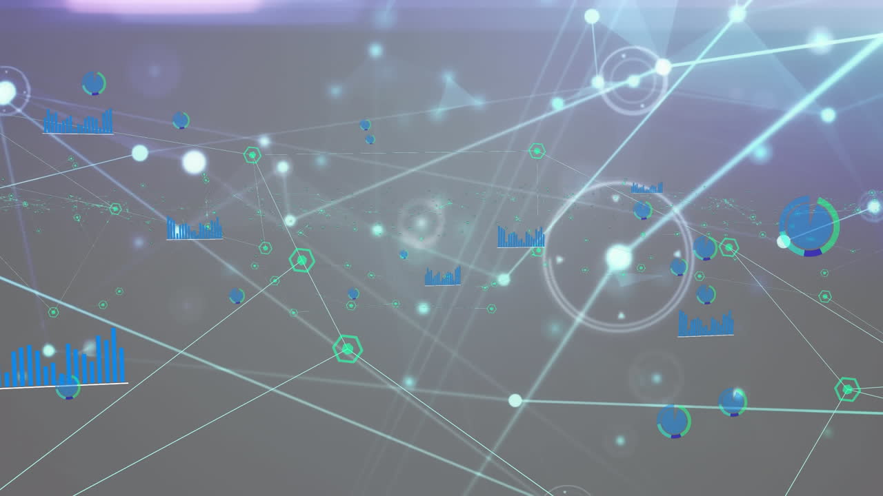 어두운 배경에 아이콘으로 데이터와 연결 네트워크의 애니메이션