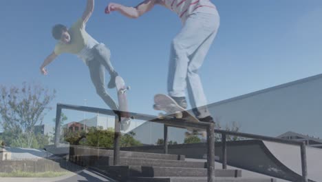 animación de doble exposición de personas patinando