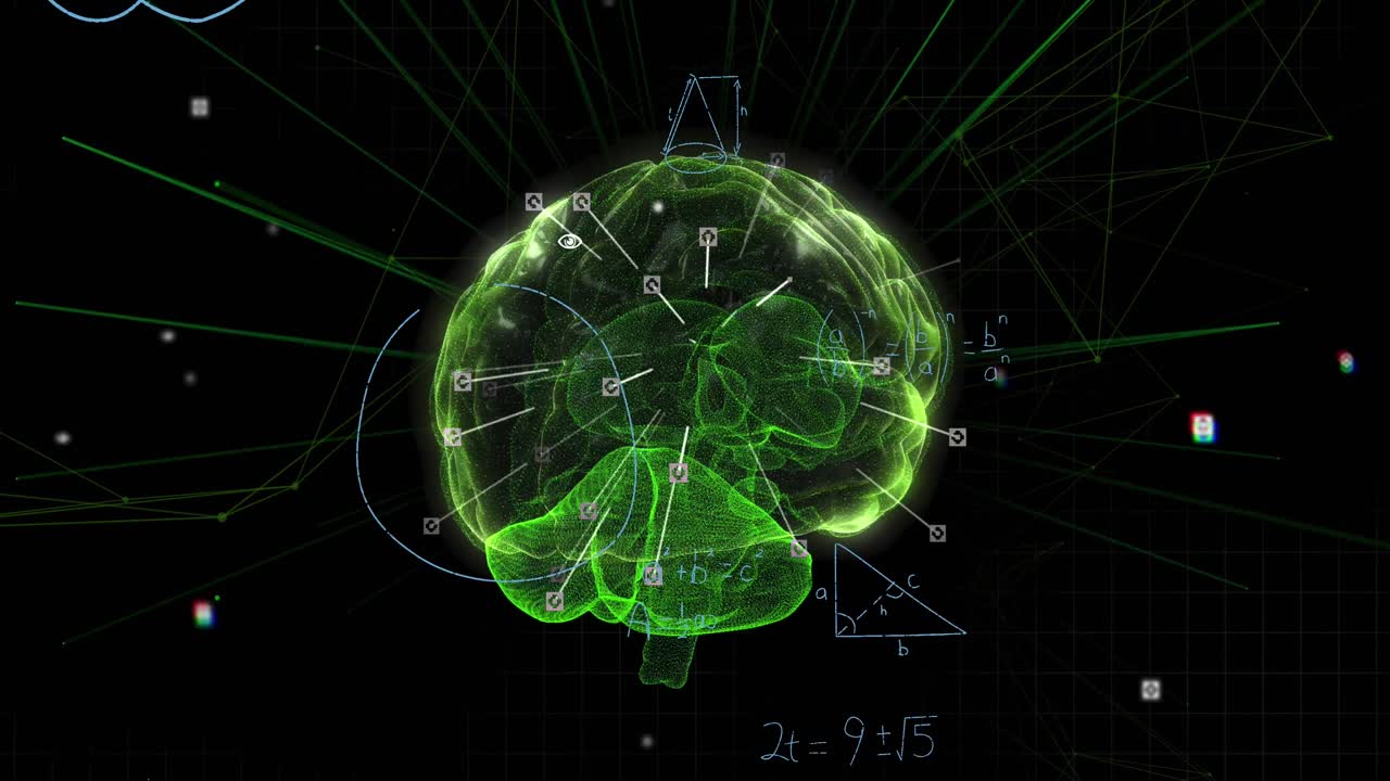 animación de giro del cerebro humano y procesamiento de datos