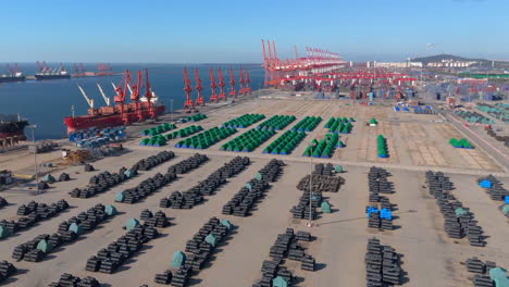 global logistics, international trade, maritime transportation hubs. container ship import export business commercial port in deep sea load and unloading cargo by crane for distributing goods