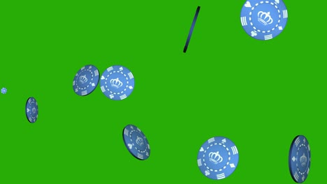 animation of wave motion 3d royal casino chips. plastic blue luxury poker chips fast flowing and rotation. internet online casino advertising. poker or roulette gaming. sport game. 4k. alpha channel.