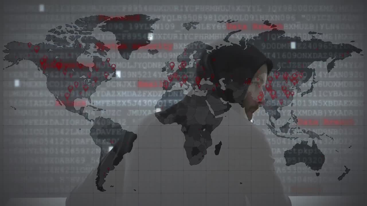 animación del procesamiento de datos sobre hacker con computadora