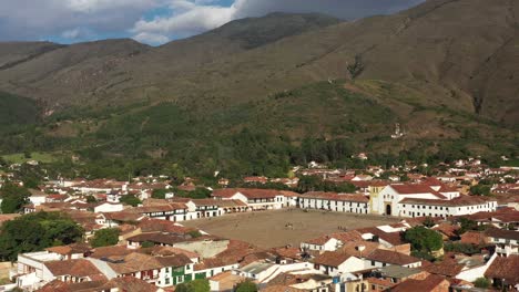 aerial view of villa de leyva, small colonial town in boyaca, colombia on sunny day