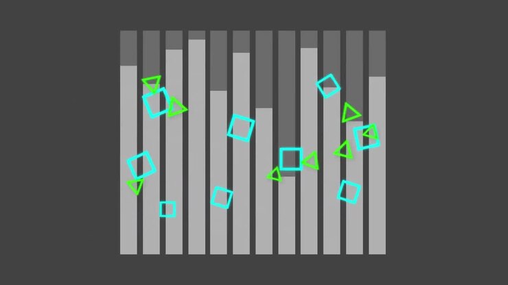 Animation of grey graph statistics recording with squares and triangles