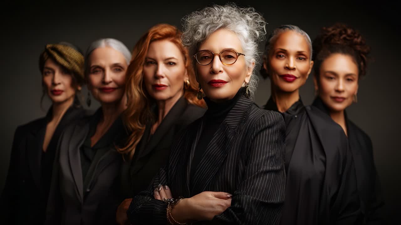 A Captivating Portrait of Six Diverse Women, Showcasing Strength, Elegance, and Individuality, Celebrating Beauty Across Generations in a Stunning Fashion Setting