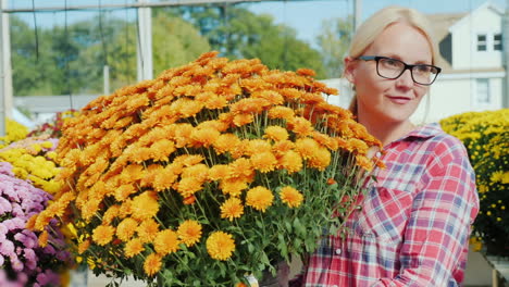 Florist-Trägt-Eimer-Orangenblüten