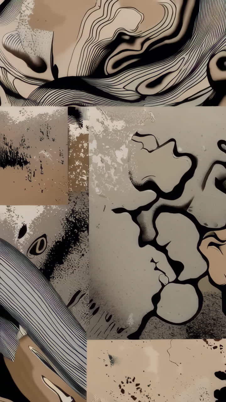 Abstract Fluid Swirls and Organic Lines in Beige and Black