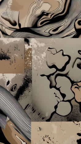 abstract fluid swirls and organic lines in beige and black