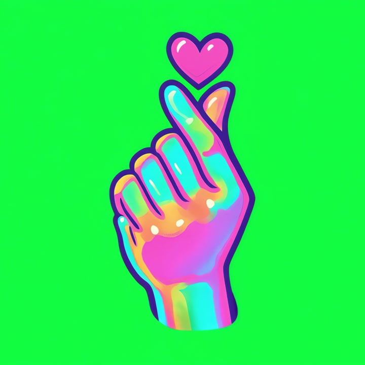 Mano olografica animata che fa il gesto del cuore con le dita