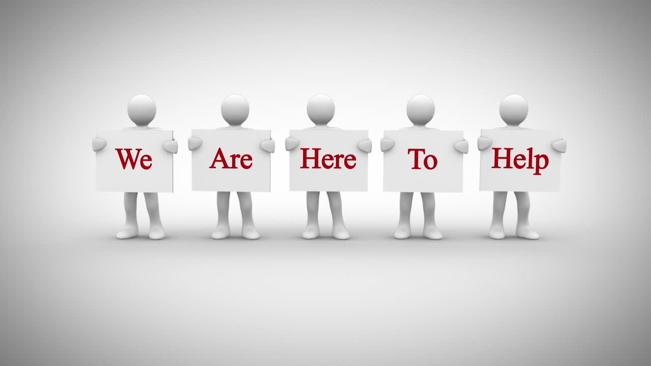 caracteres blancos que muestran señales que dicen que estamos aquí para ayudar