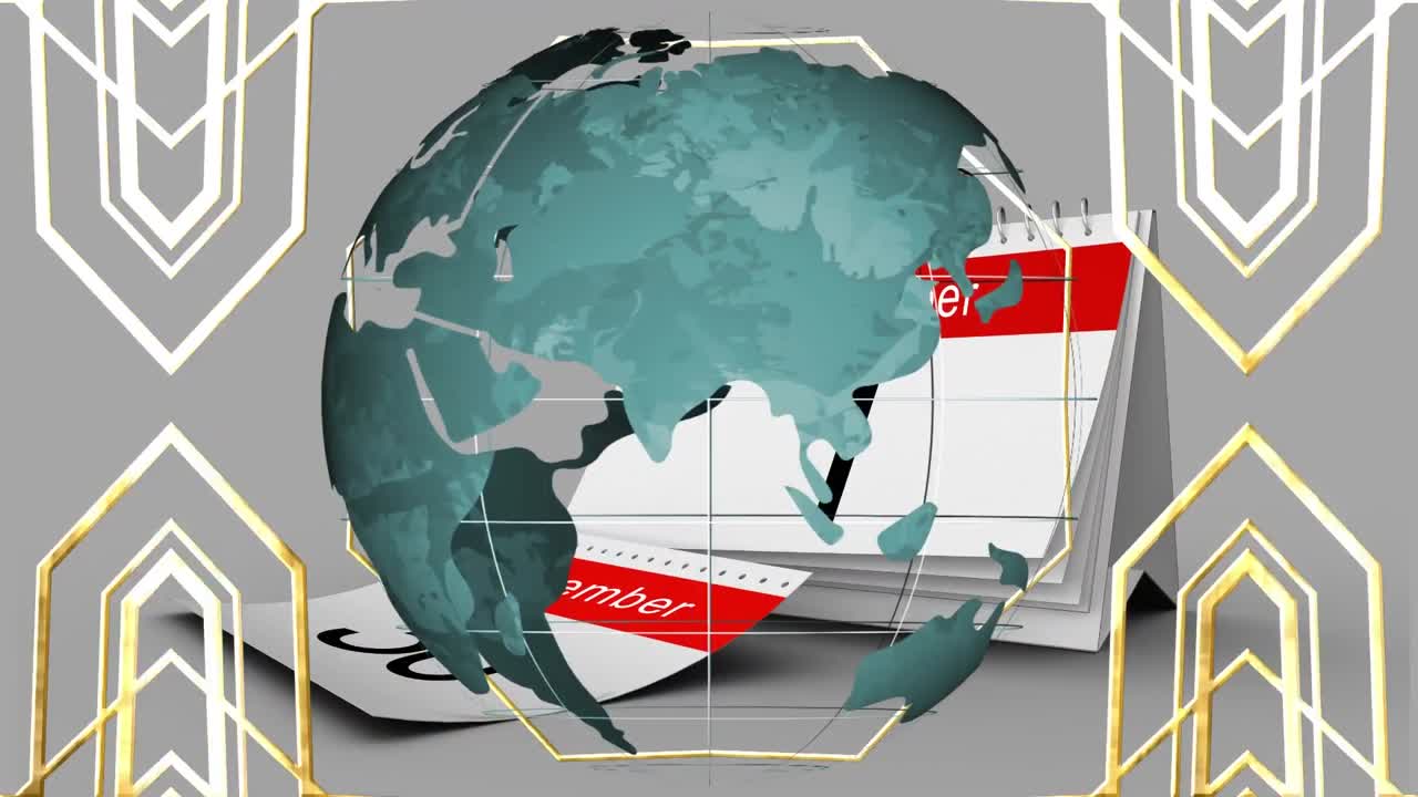 달력 위에 지구와 모양의 애니메이션