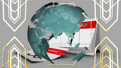 animation of globe and shapes over calendar