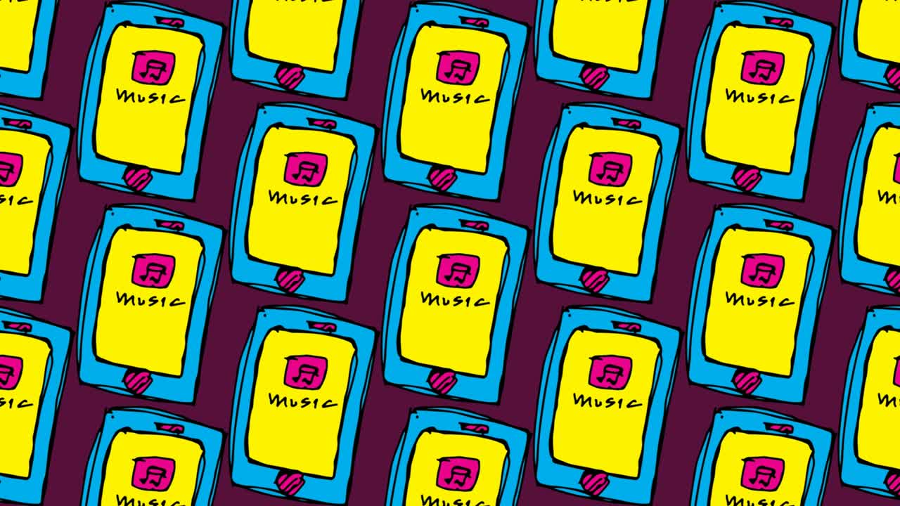 아이들이 음악 응용 프로그램의 주제와 함께 팝 아트 원활한 배경을 그리는