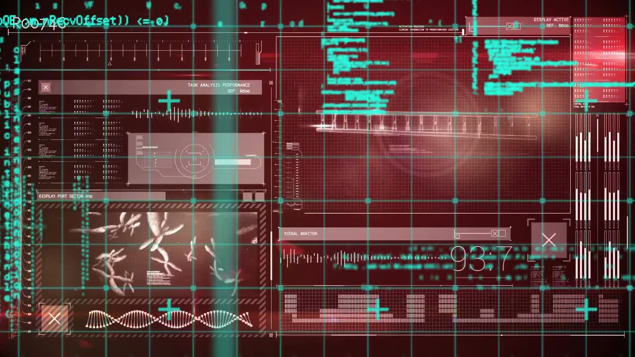 animación del procesamiento de datos científicos sobre un fondo oscuro