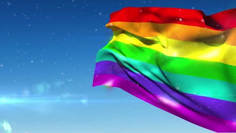 animation of rainbow flag over sky and falling dots