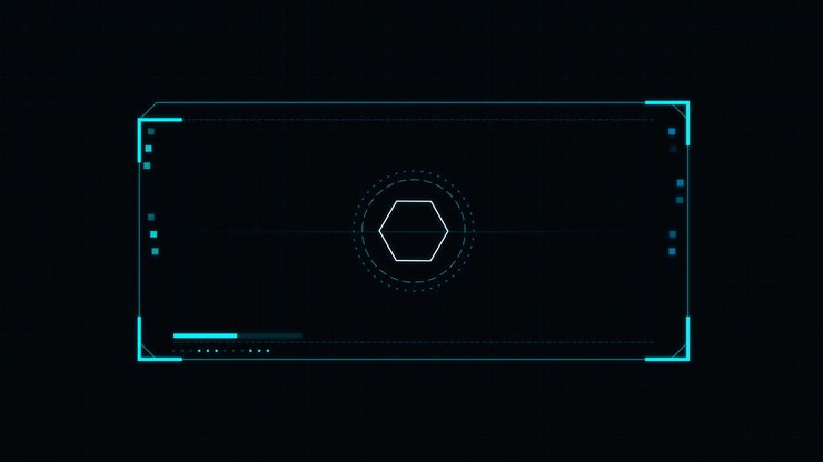 Futuristic Digital HUD Interface with Rotating Hexagon