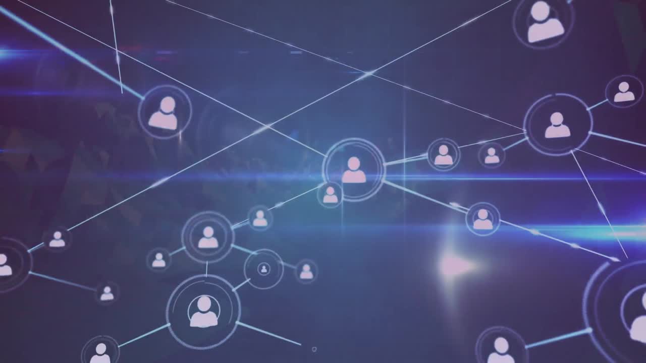 animación de redes de conexiones con personas iconos sobre montañas