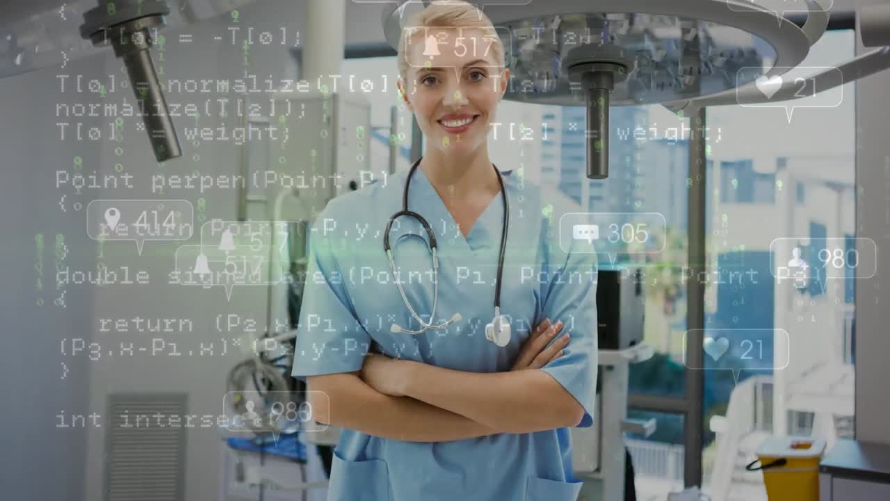 Animation af databehandling over kaukasisk kvindelig læge