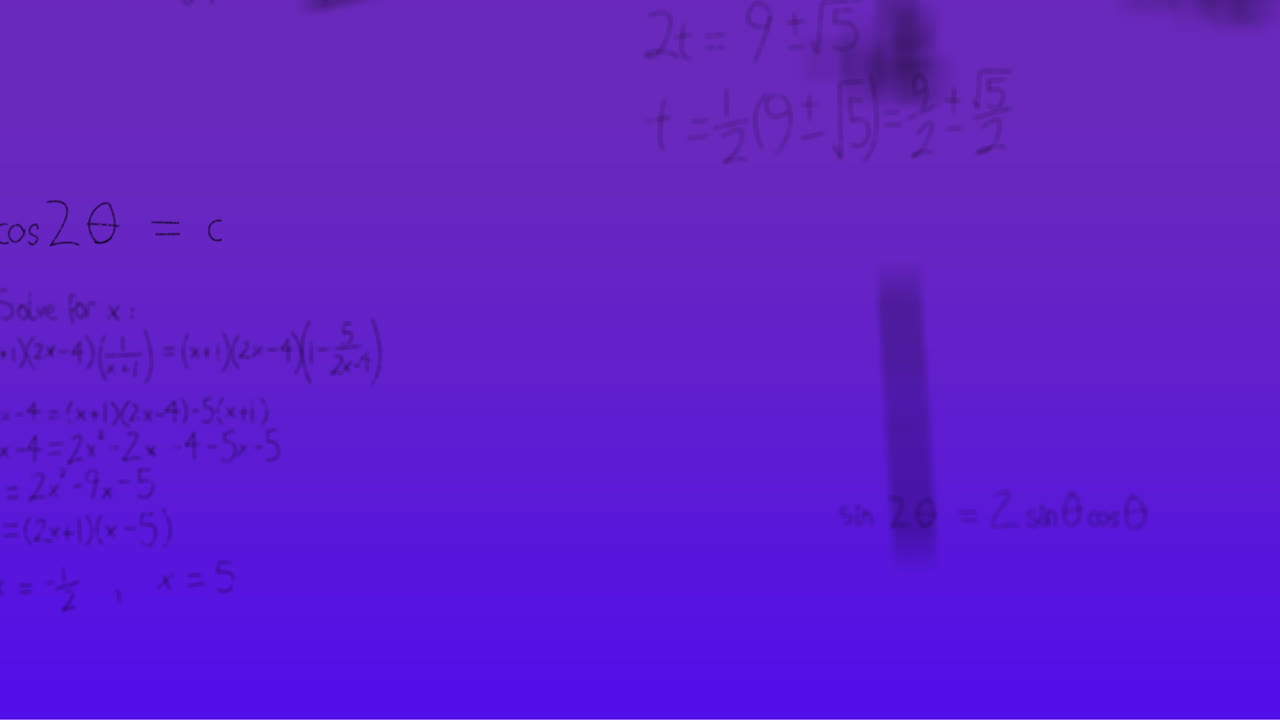 animación de fórmulas matemáticas escritas a mano sobre un fondo púrpura