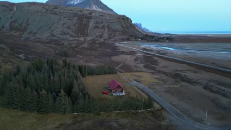 remote house in icelandic nature aerial