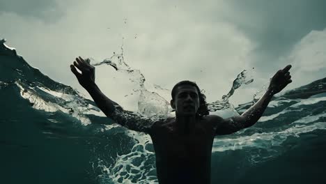 hombre buceando en el agua con salpicaduras