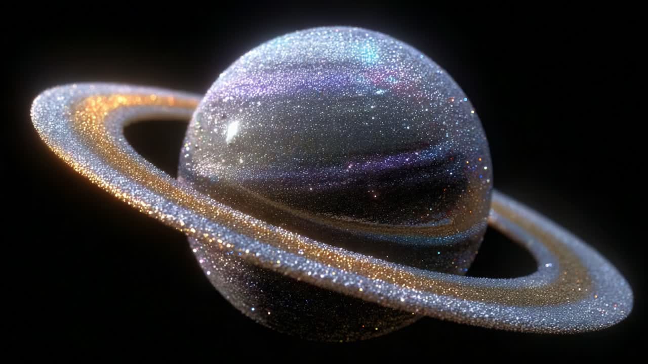 A Stunning Visual of a Glittering Planet Surrounded by Dazzling Rings Captured in Two Frames, Showcasing the Beauty of Cosmic Bodies and Their Celestial Wonders