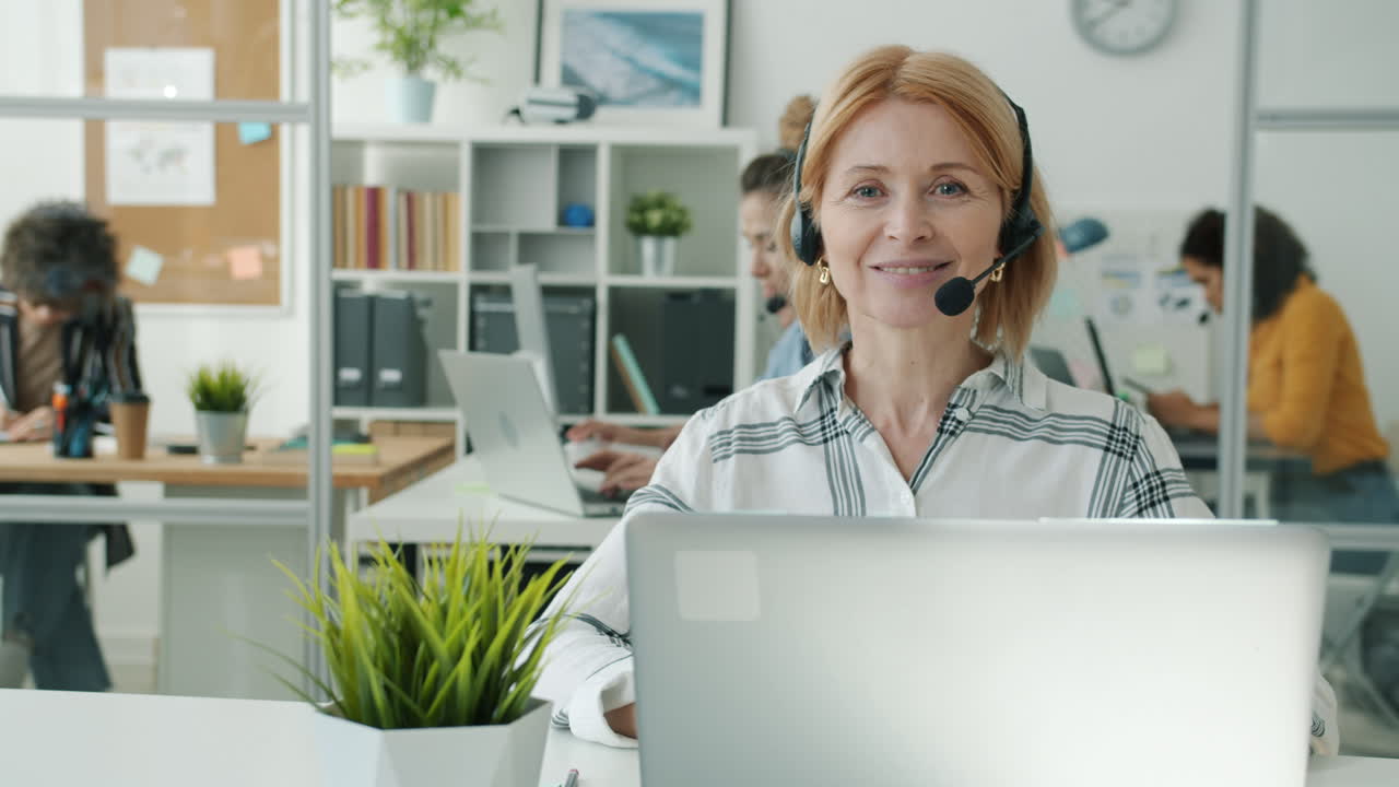 Woman in Call Center with Headset