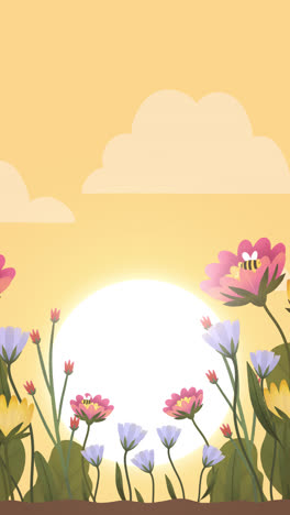 flores al amanecer o al atardecer con abejas