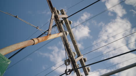 low angle view of utility pole in the neighborhood