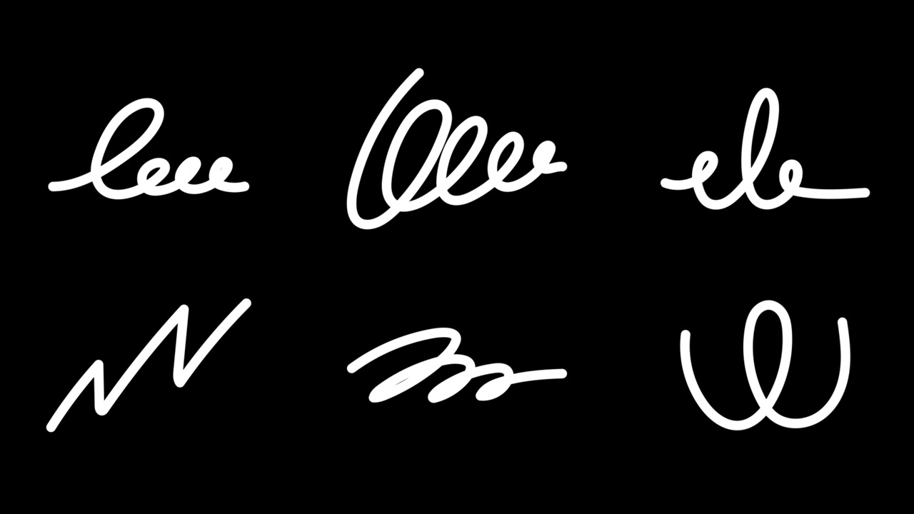 Animated White Scribble Lines and Cursive Loops on Black Background