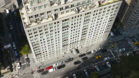 aerial overview around traffic on the central park west in manhattan, new york, usa