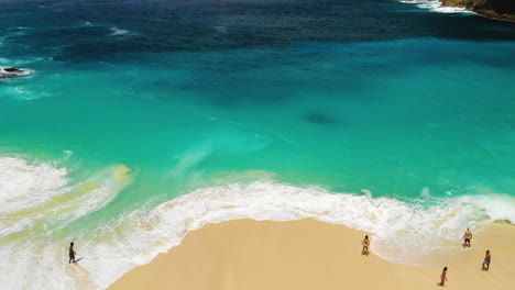 tourists enjoying the waves of a turquoise ocean