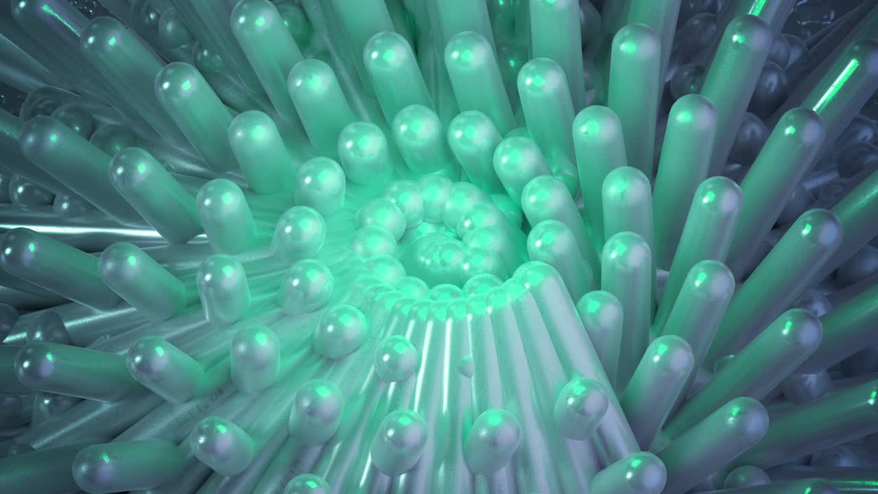 la forma de hélice verde azulado está revelando una animación de bucle sin costuras en 3d.