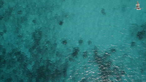 High-altitude-drone-shot-at-the-caribbean-sea-on-the-Kenepa-beach-in-Curacao