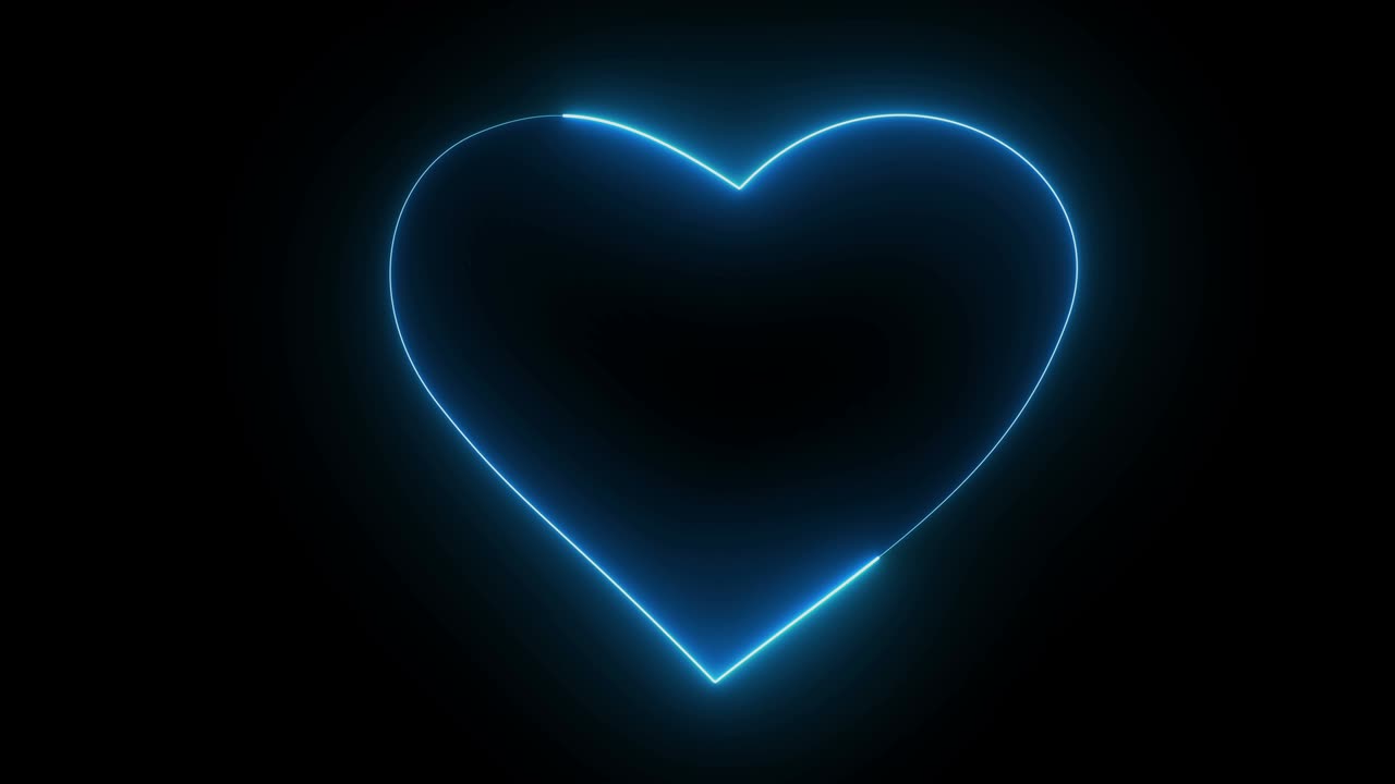 Dynamic glow effects of the contour of the heart on a black background