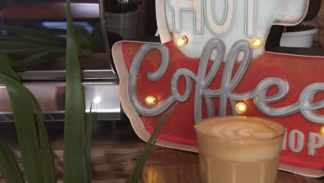 quiet coffee shop scene with freshly brewed coffee - close up shot