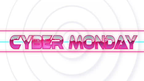 cyber monday text in bright pink animation over white circular patterns