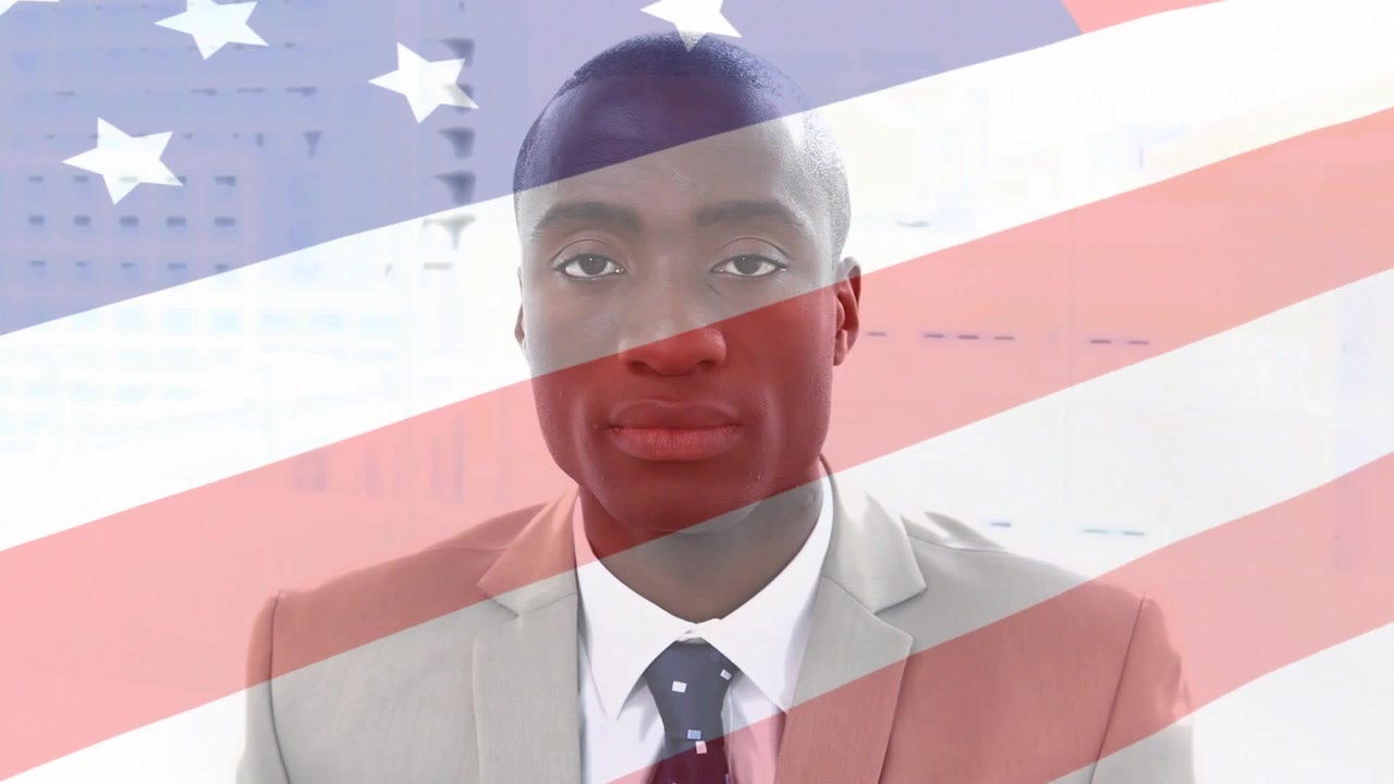 Ritratto di un professionista sovrapposto alla bandiera americana