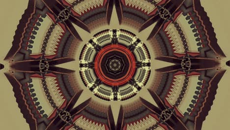 Bunte-Symmetrische-Muster-Botanische-Kaleidoskop-Mandala-Geometrie-Tapete---Mehrfarbige-Fraktale-Animation-Stammes-Vektorillustration