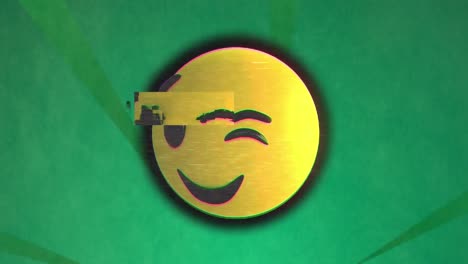 animación de un icono de emoji feliz con un guiño sobre un fondo verde