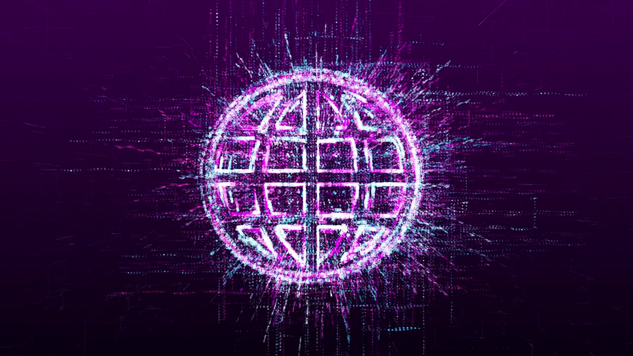 animación digital del signo mundial global. planeta en el espacio virtual del futuro.