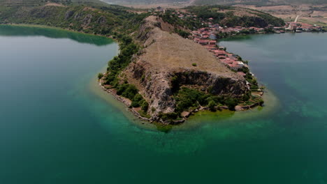 magnificent lin peninsula and lin village on lake ohrid coastline, albania